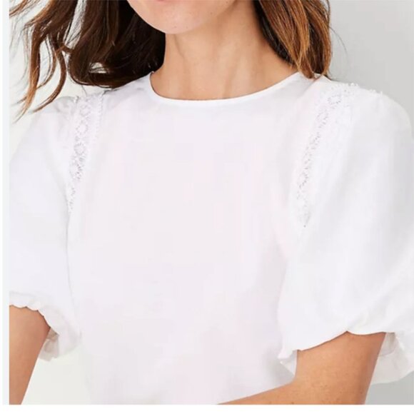 Ann Taylor Lace Trim Mixed Media Top (White) - Picture 1 of 2